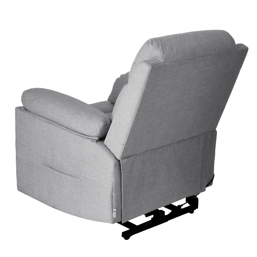 Ergonomic Chenille Single Sofa – Recline Up To 135°, Footrest, Side Pockets, Wood & Iron Frame | Grey