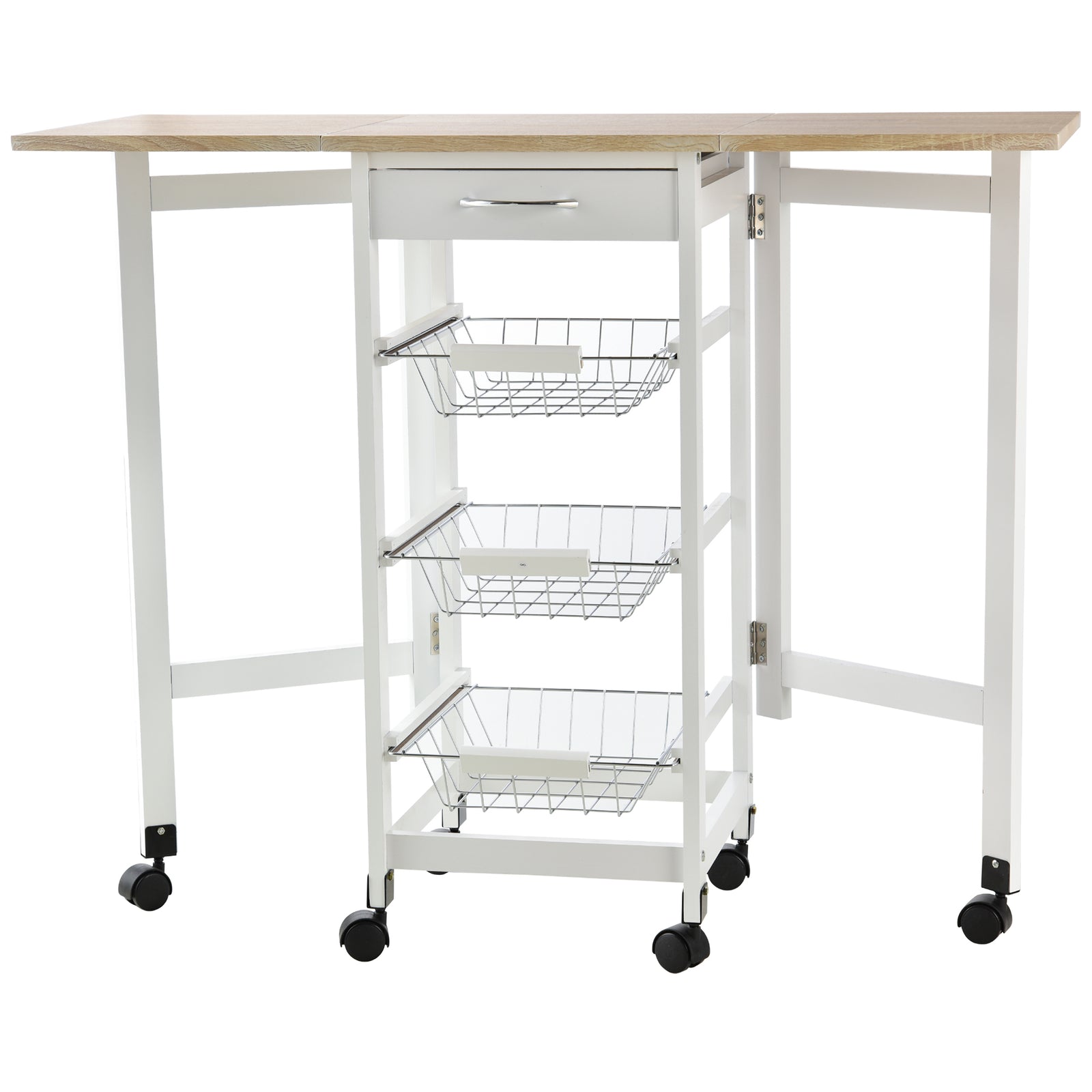 Drop Leaf Trolley With Baskets, 6 Wheels