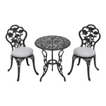3-Piece Black Cast iron outdoor dining set circular patio balcony table and 2 chairs small weather-resistant furniture | Set of 3 | Black