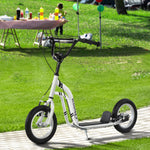Dual Brakes Kick Scooter 12-inch Inflatable Wheel Ride On Toy For Age 5+ | White