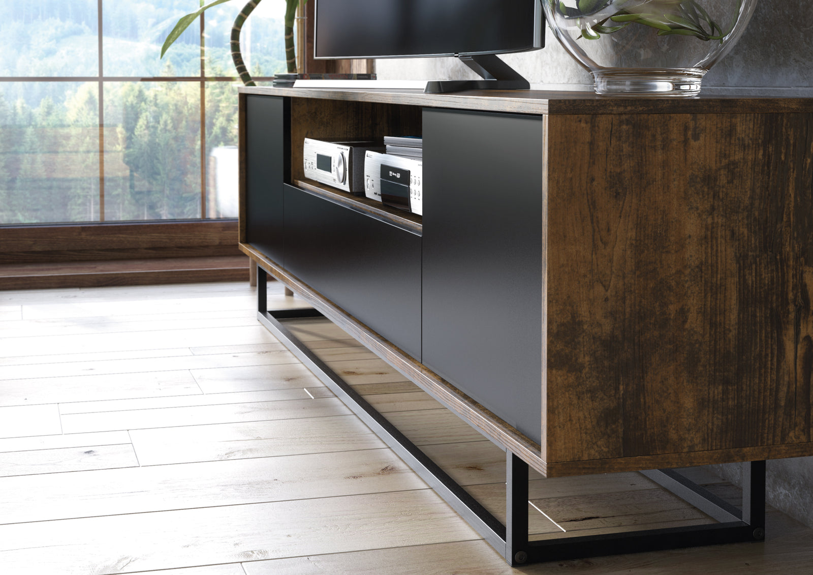 Rift Tv Unit 200cm - Oak / Rustic | Dark Brown