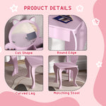 Dressing Table With Mirror And Stool, Drawer, Storage Boxes, Cat Design | Pink