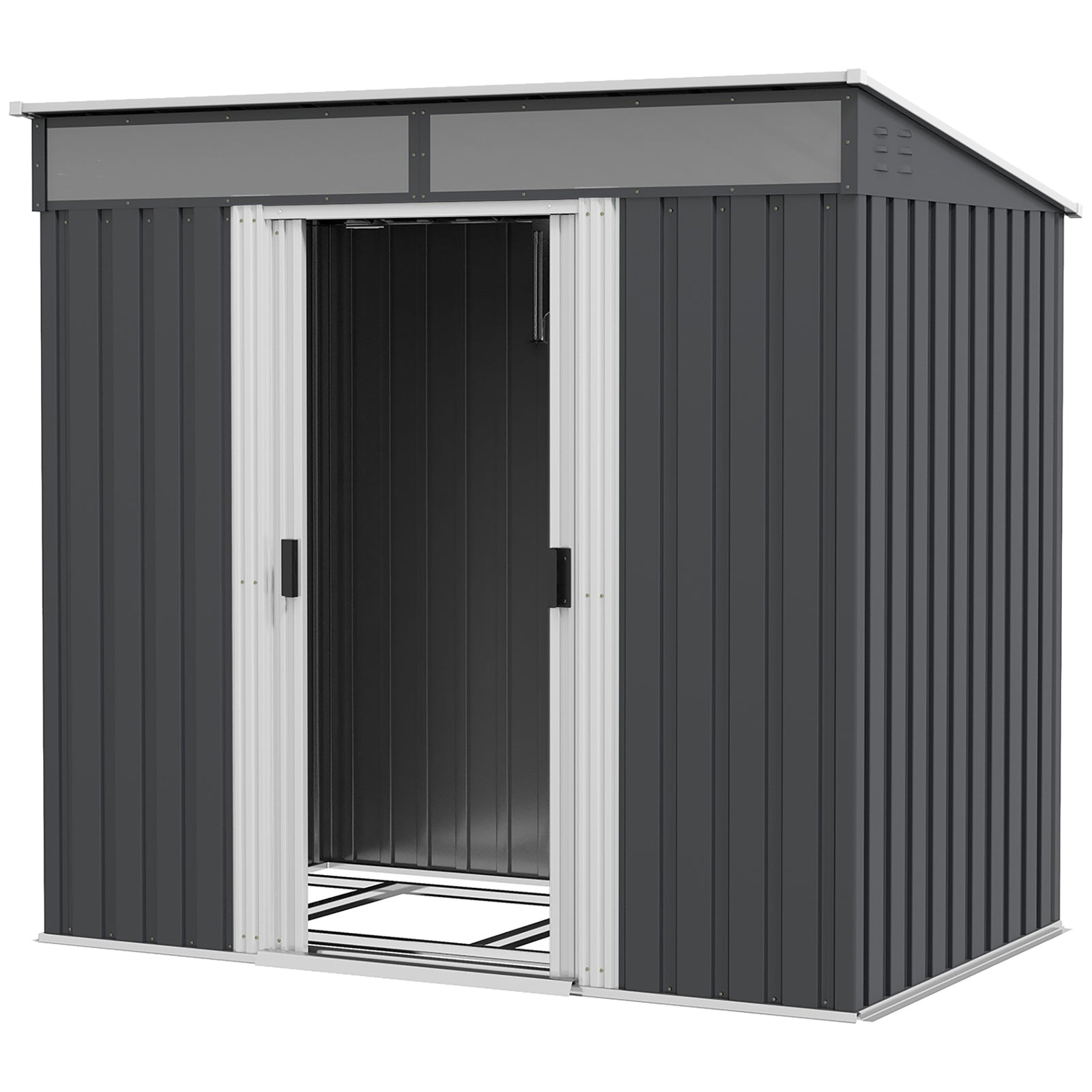 6.5x4ft Garden Shed W/ Foundation Lockable Metal Tool Shed | Grey