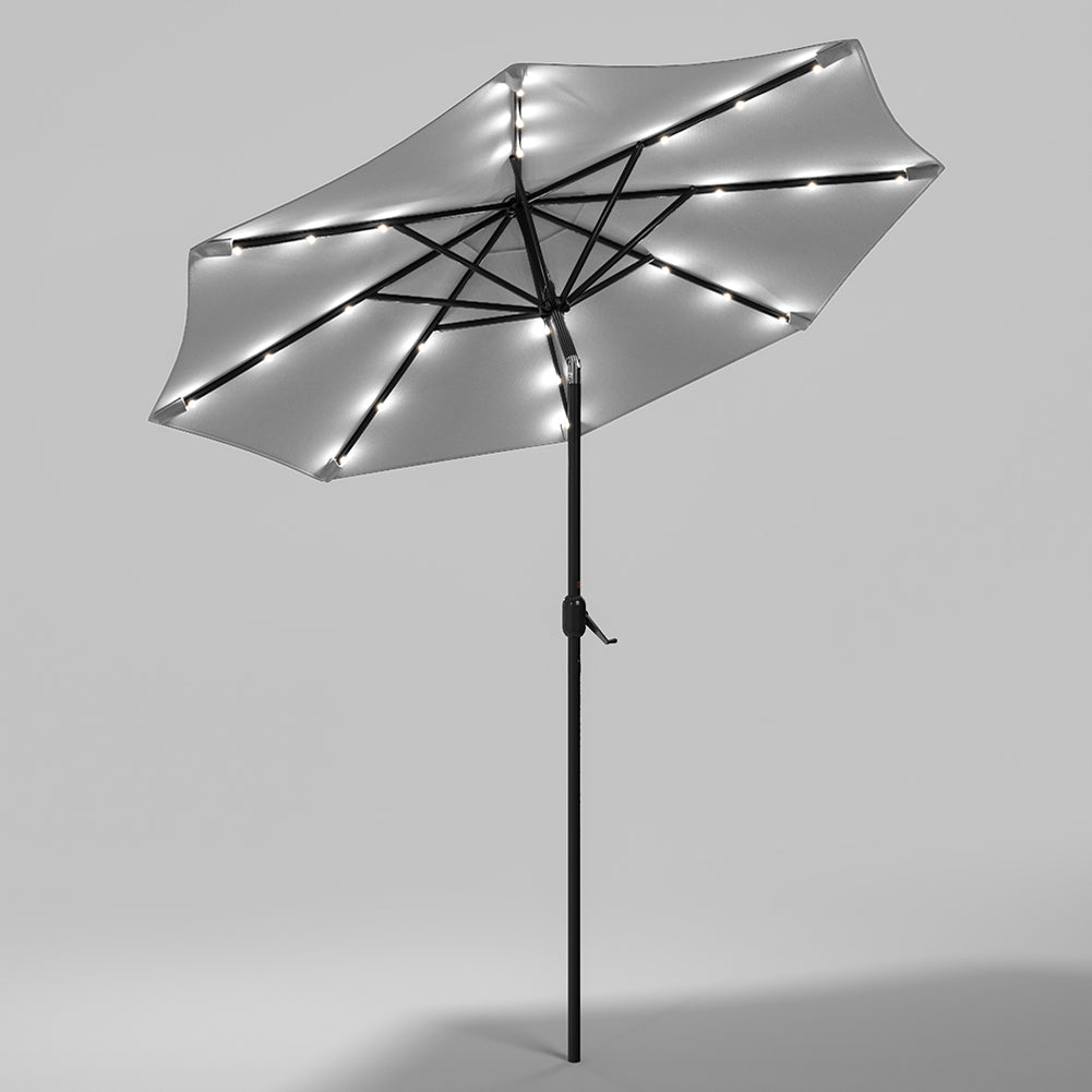 3m Outdoor Patio Parasol – Solar-powered Umbrella With 24 Led Lights, Tilt & Crank Handle, Without Base | One Size | Light Grey