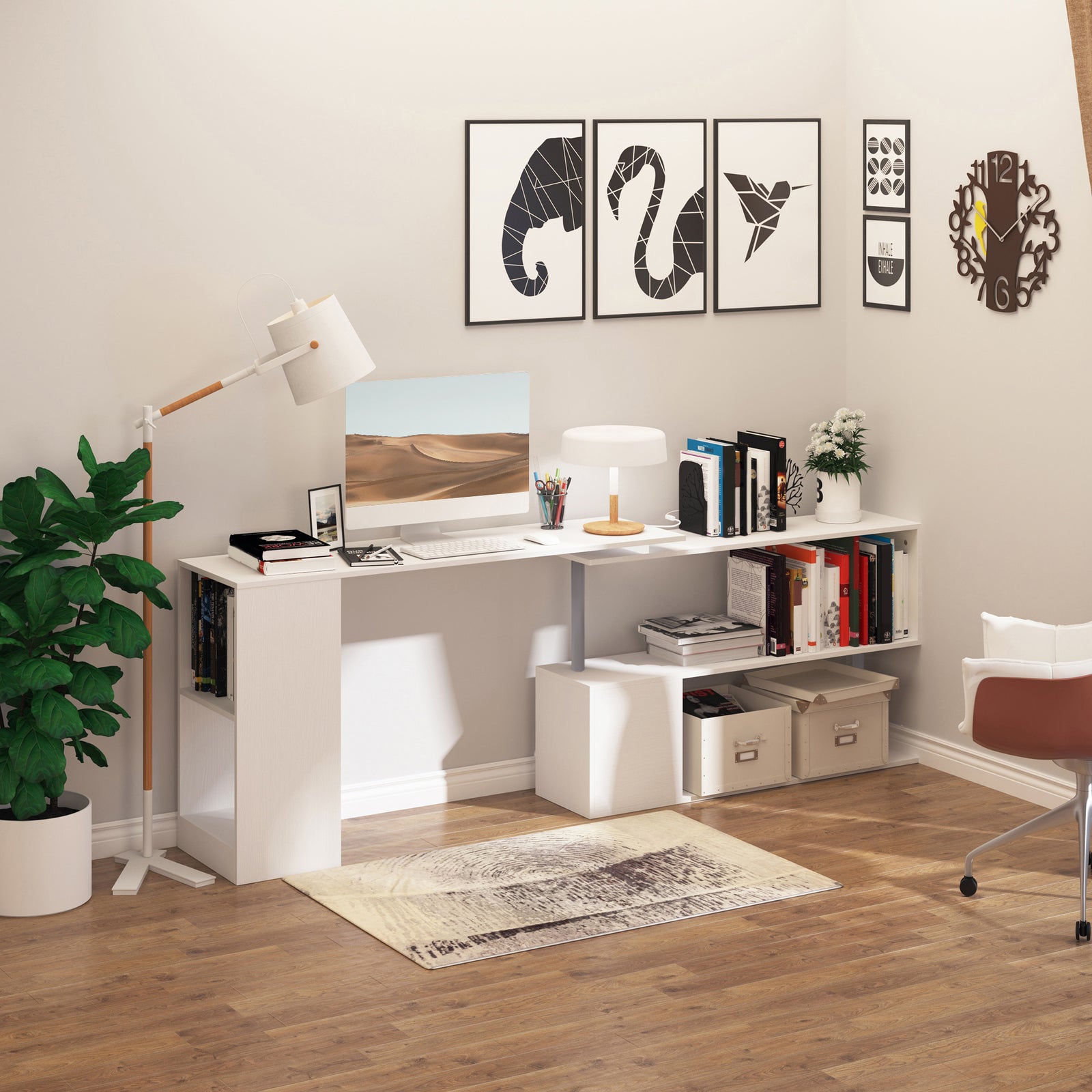 HOMCOM L-shaped Desk With Storage Shelf, Workstation