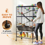 Pawhut Hamster Cage, 5 Tier Gerbil Cage On Wheels With Storage Shelf
