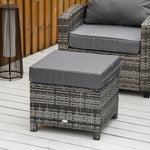 Rattan Footstool Wicker Ottoman With Padded Seat Cushion