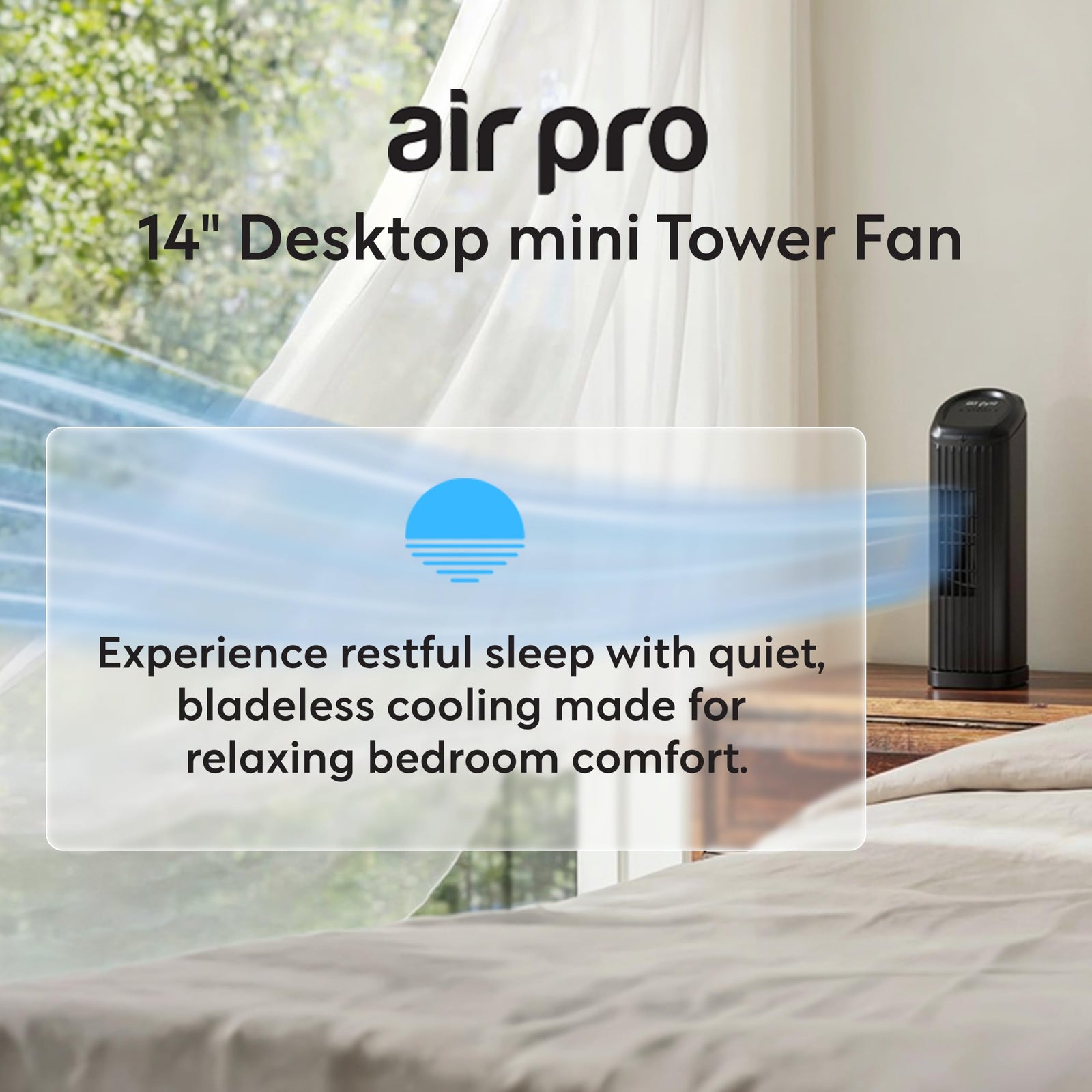 Air Pro 14in Bladeless Desk Fan With Remote Control & 3 Speeds - Black