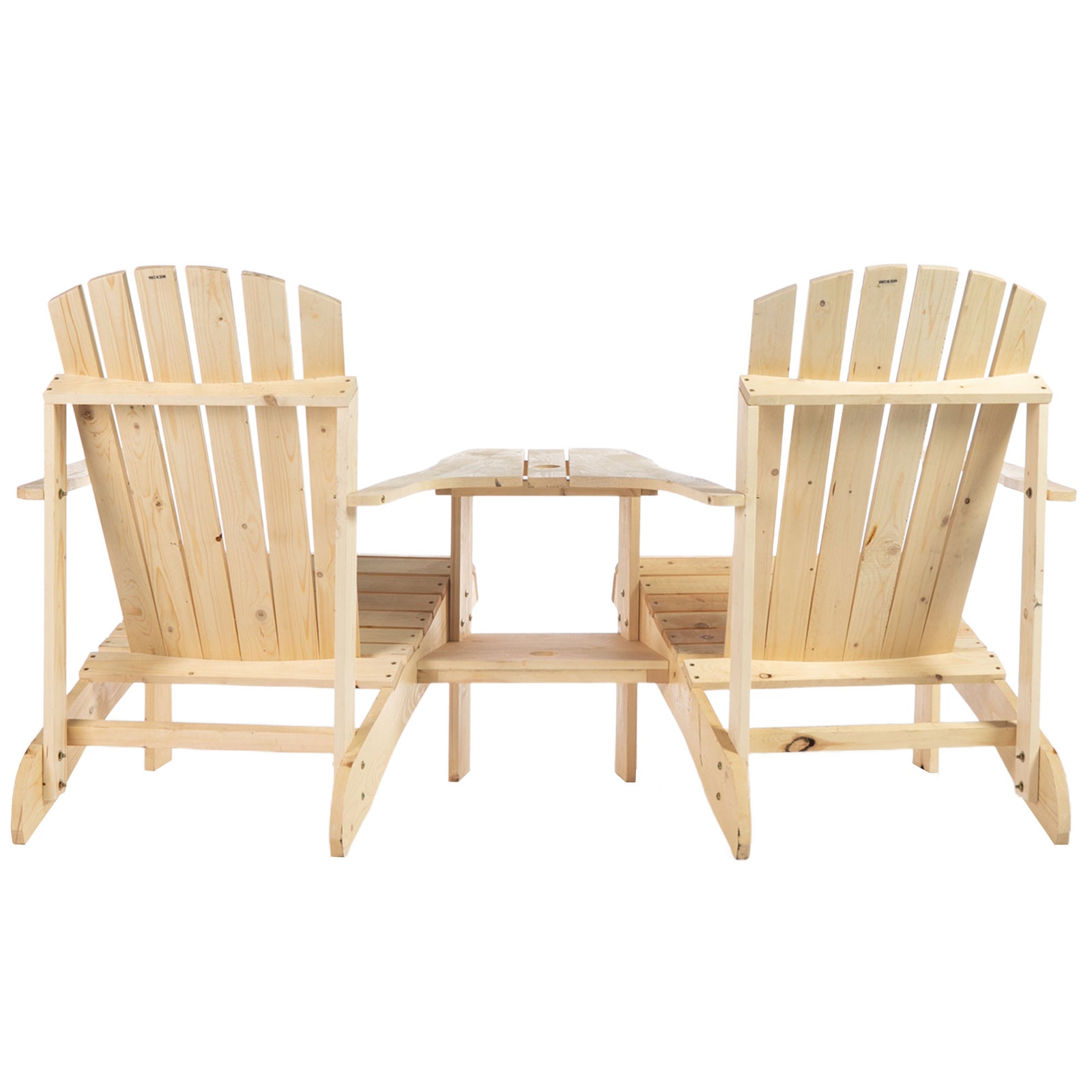 Wooden Double Adirondack Chair W/ Table & Umbrella Hole | Natura