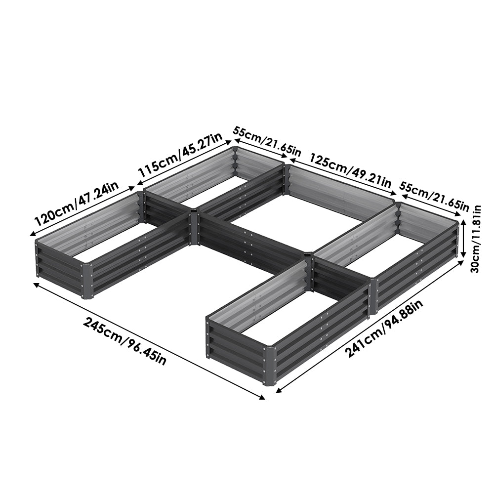 U-shaped Raised Garden Bed With 5 Compartments | One Size | Dark Grey