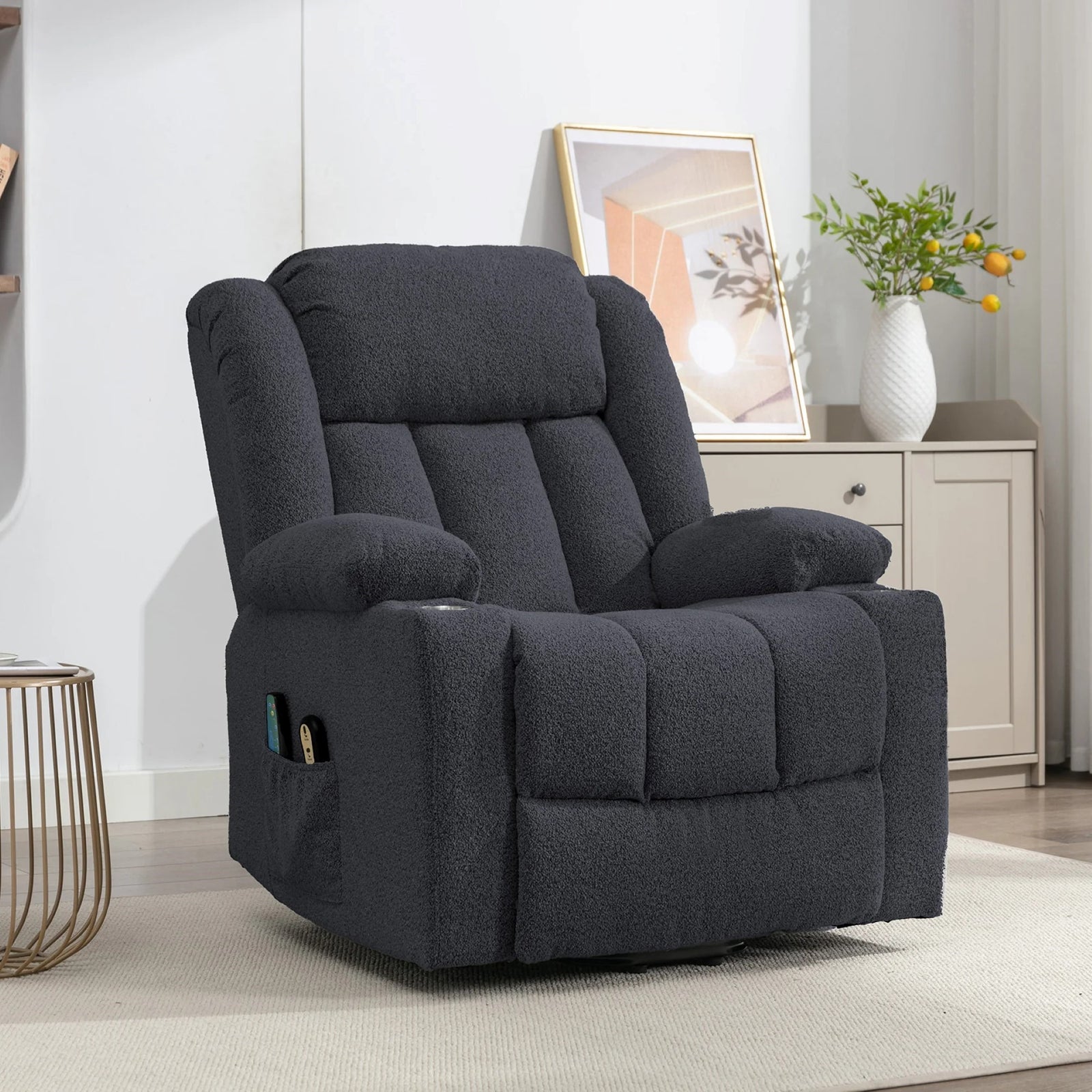 Lovell Electric Lift Assist Riser Recliner With Massage And Heat | Dark Grey