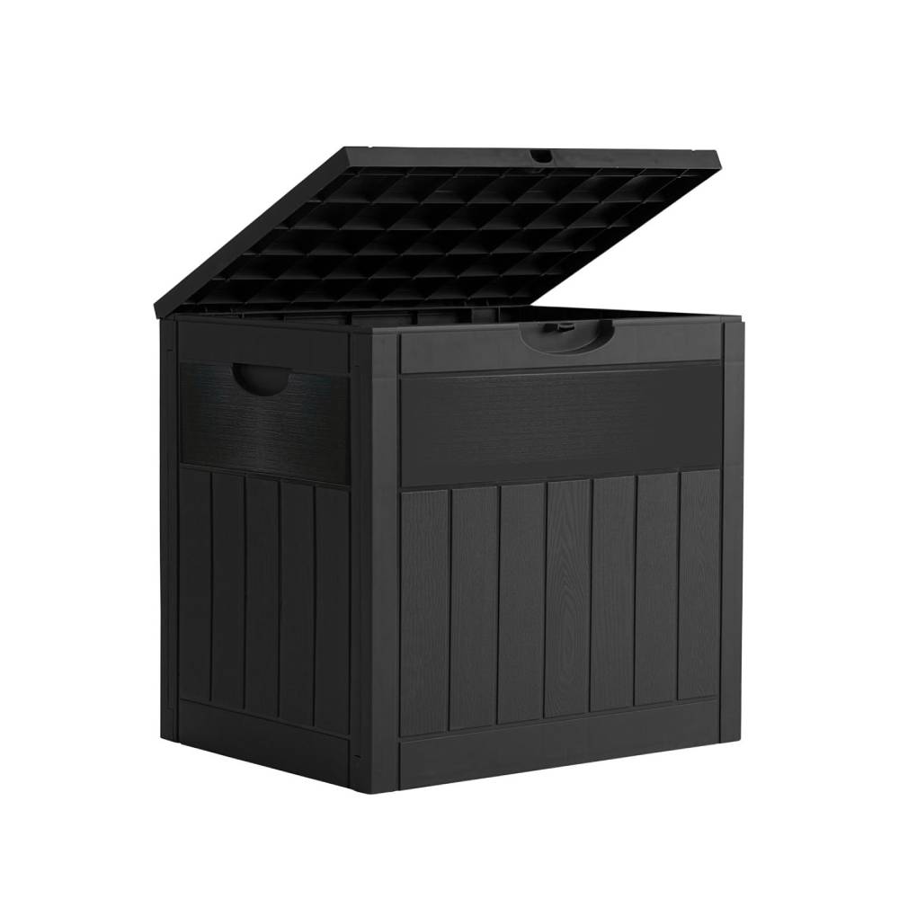 126l Waterproof Plastic Storage Box With Padlock – Lockable Wood-grain Outdoor & Indoor Container | Black