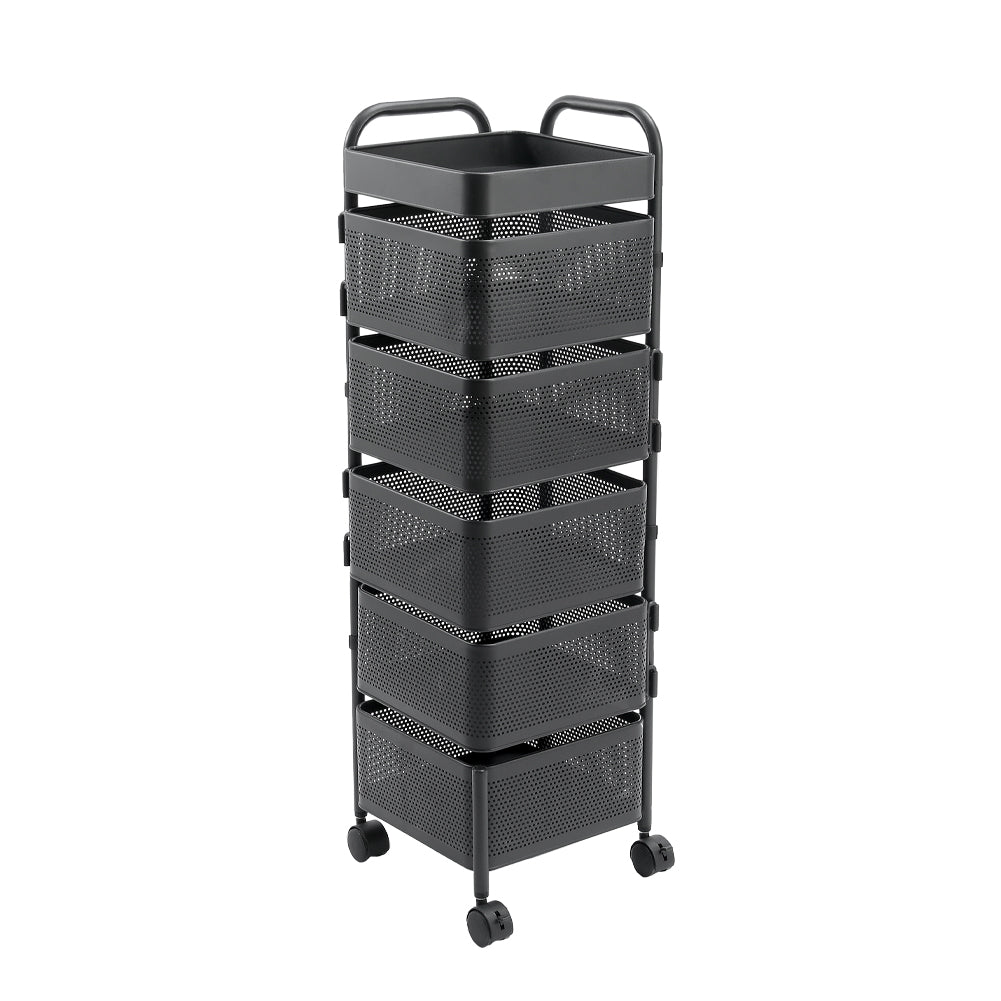 Multi-layer Storage Shelf Trolley 3/4/5 Tier Square Organizer Rack With Swivel Design For Kitchen | Large | Black