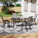 5 Pieces Garden Dining Set Outdoor Tempered Glass Garden Table With Foldable Chairs
