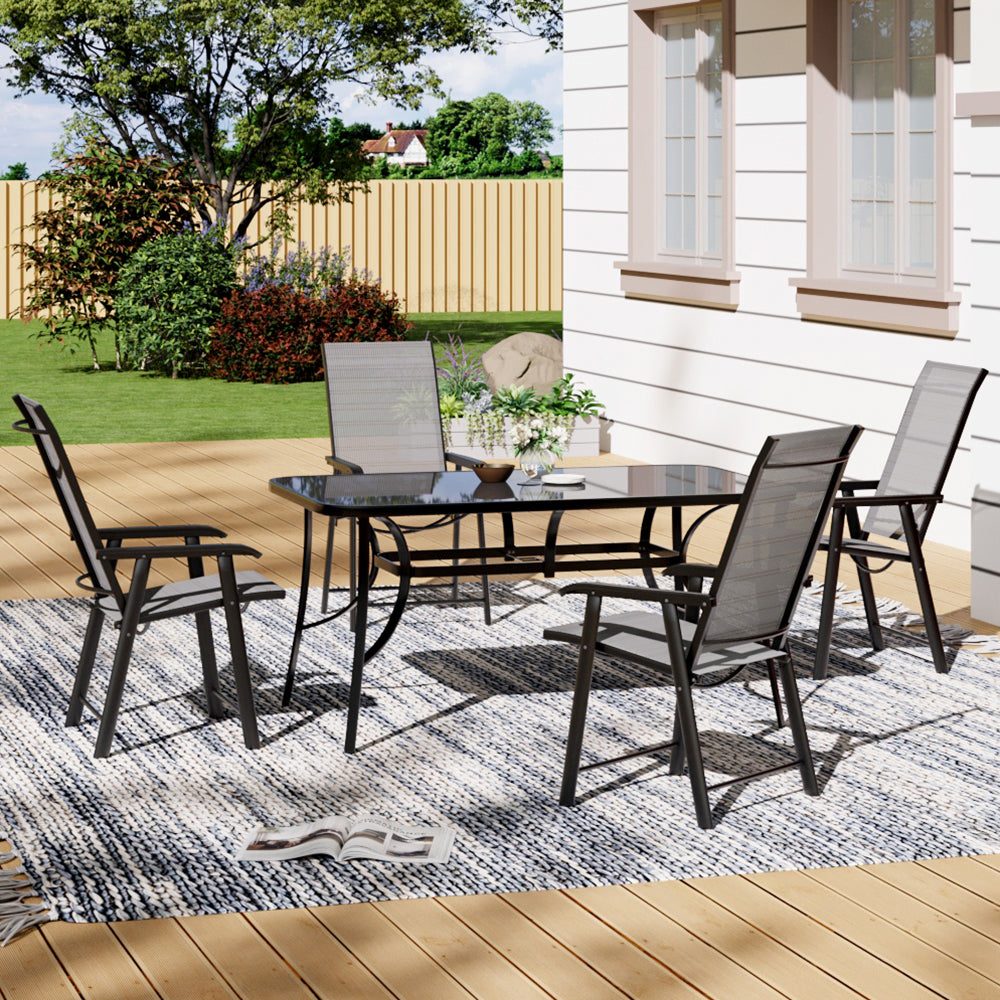 5 Pieces Garden Dining Set Outdoor Tempered Glass Garden Table With Foldable Chairs