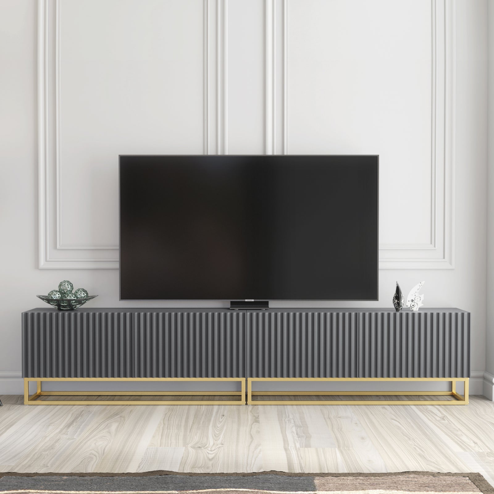 Ripple Duo Tv Unit 200cm - Fluted Design | Dark Grey
