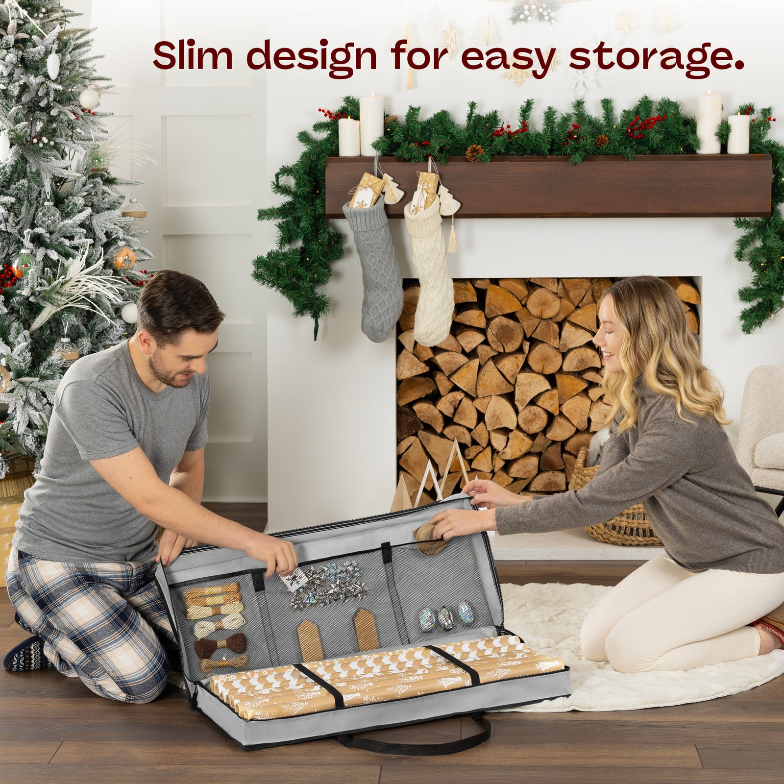 Wrapping Paper Storage Bag Dust Resistant Fabric Holder Grey