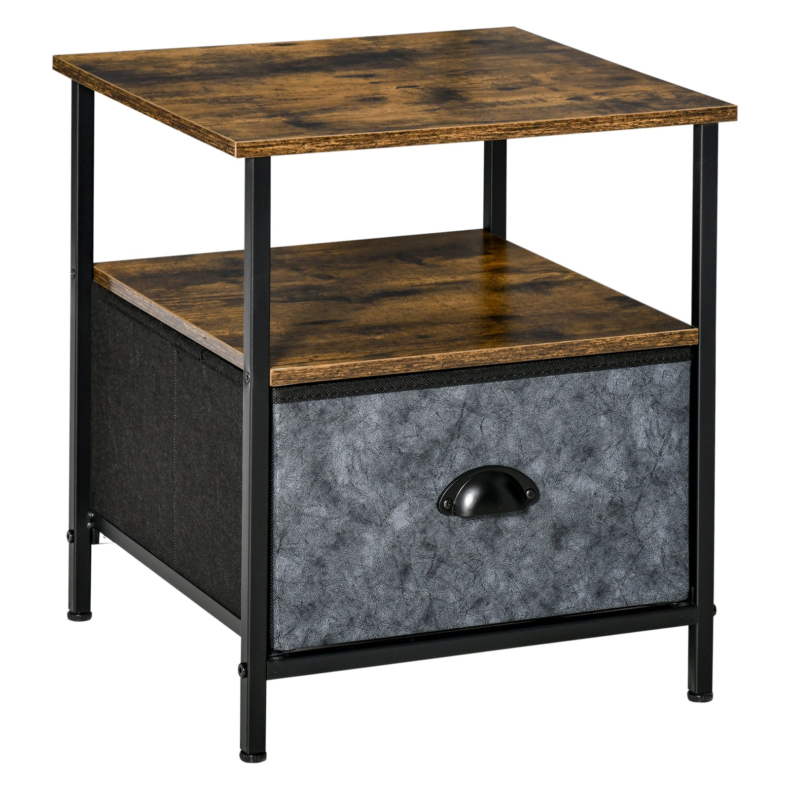 Industrial Nightstand, Drawer, Steel Frame