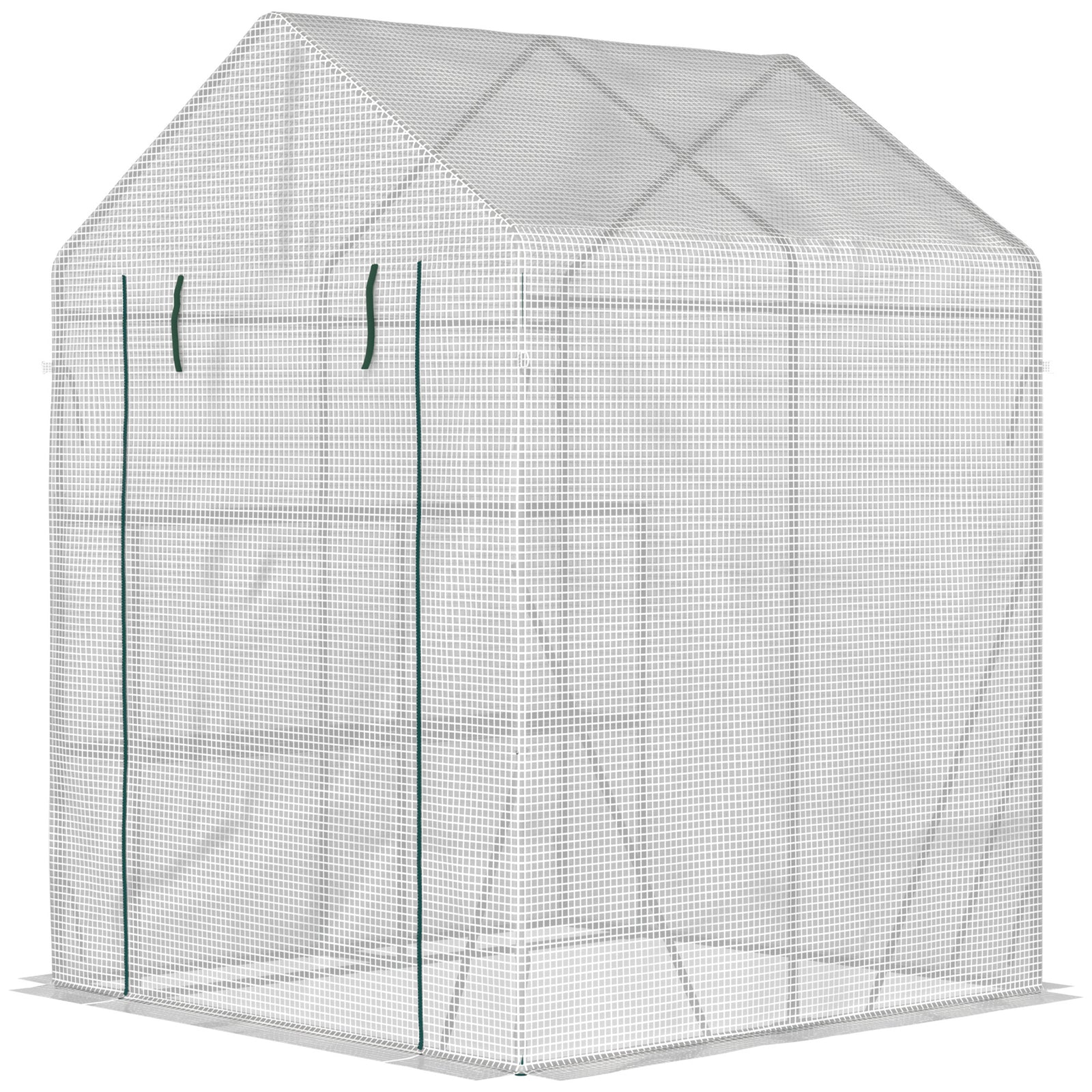 Greenhouse W/ 2 Tier Shelf & Roll-up Door - Clear | 143 x 143 x 195cm | Clear