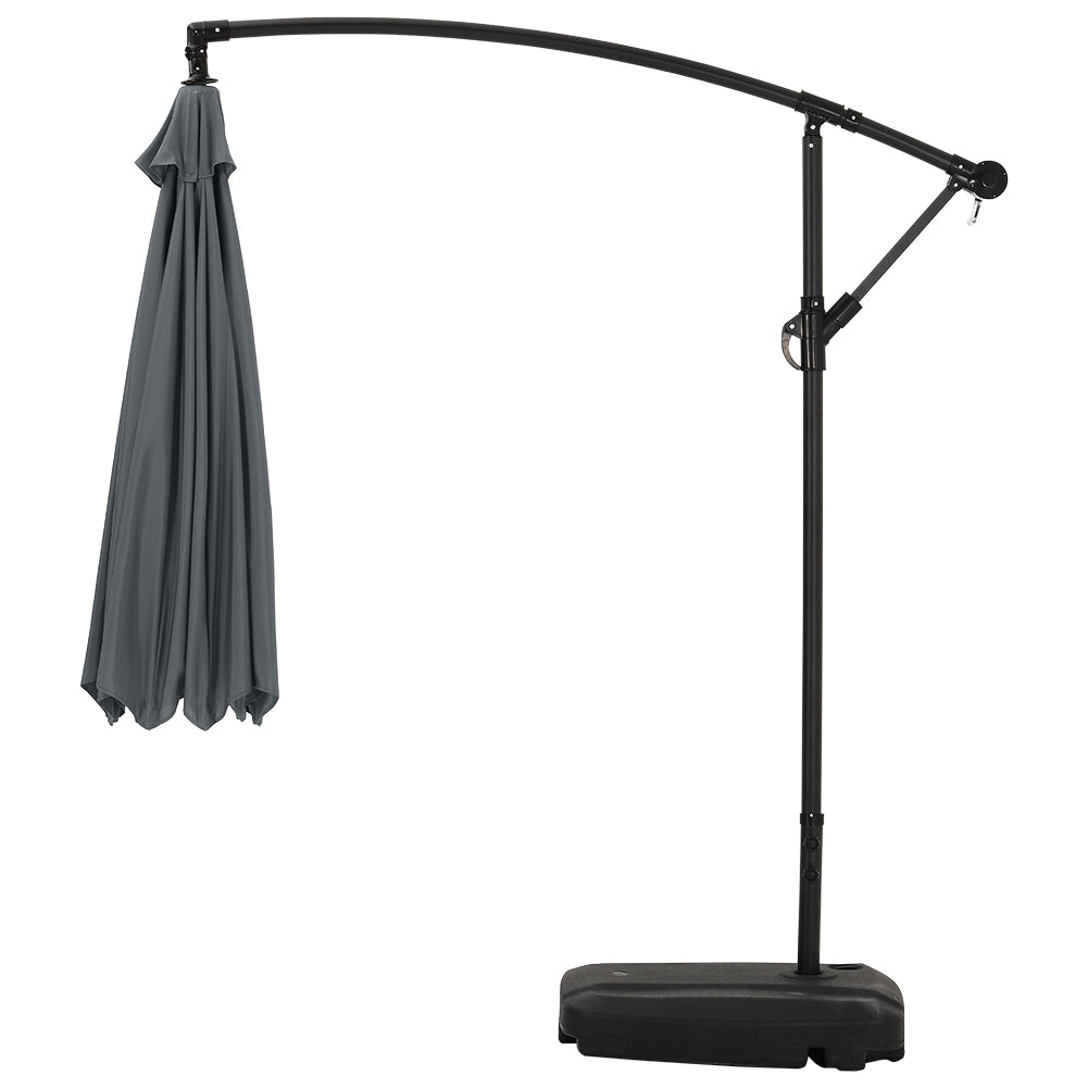 3m Banana Cantilever Patio Parasol For Outdoor Sunshade And Rain With Fillable Base On Wheels | One Size | Grey