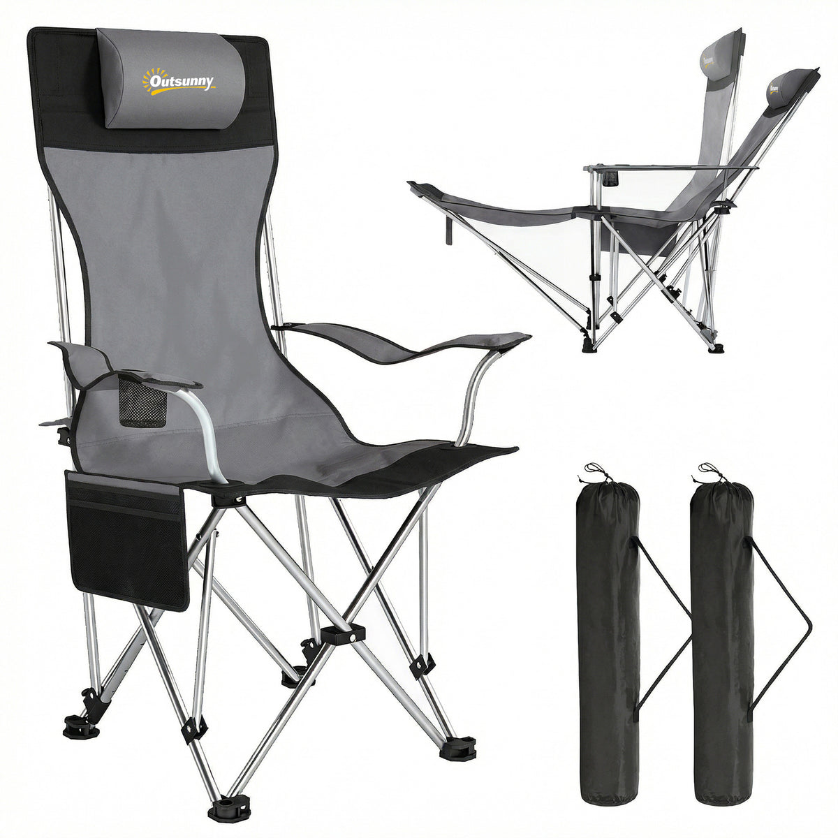 Set Of 2 Reclining Camping Chairs | Grey