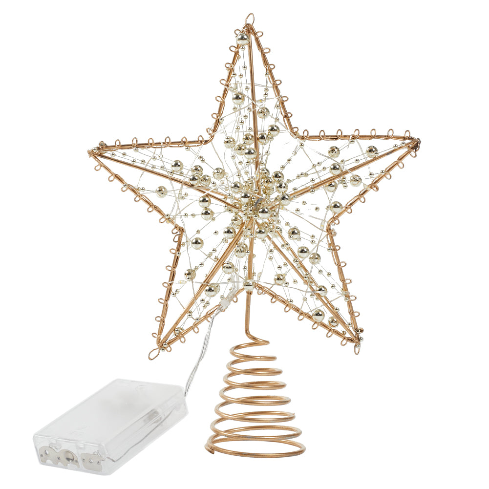 Modern Metal Pre-lit Star Christmas Tree Topper With Beads