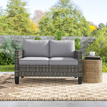 Rattan Sofa W/ Cushions, 2 Seater Garden Furniture | Dark Gray