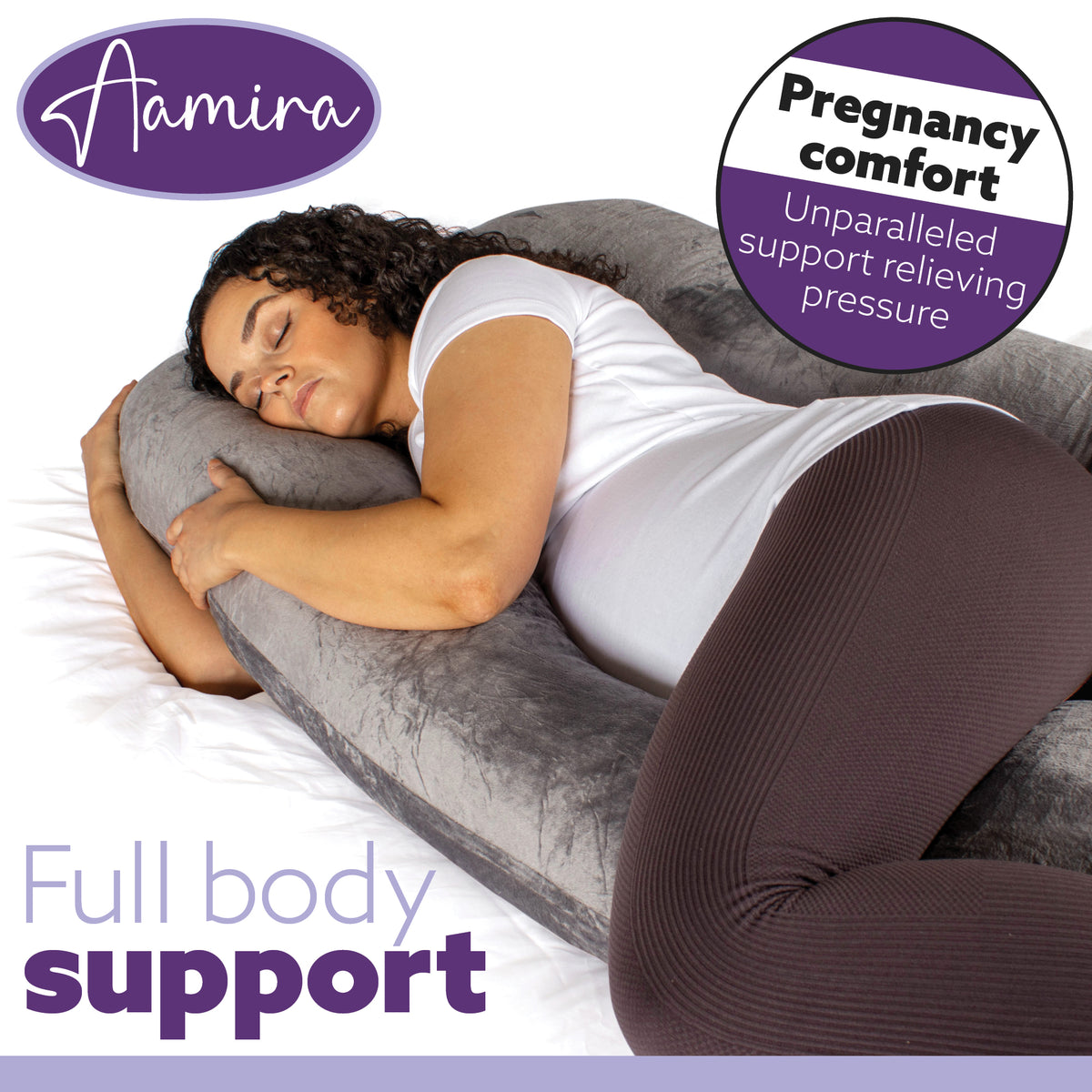 U Shaped Pregnancy Pillow, 135x75x20cm Shredded Memory Foam Full Body Maternity Cushion For Sleeping | U Shape | Grey