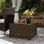 Outdoor Coffee Table W/ Glass Top, Rattan Side Table | Brown