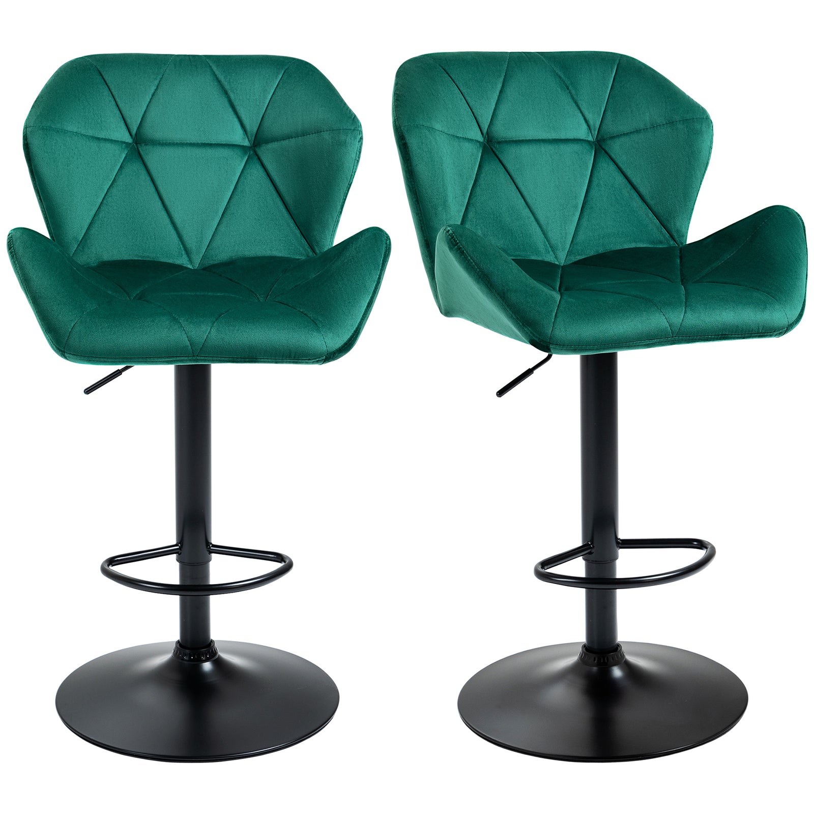 Set Of 2 Luxurious Velvet-touch Bar Stools | Green