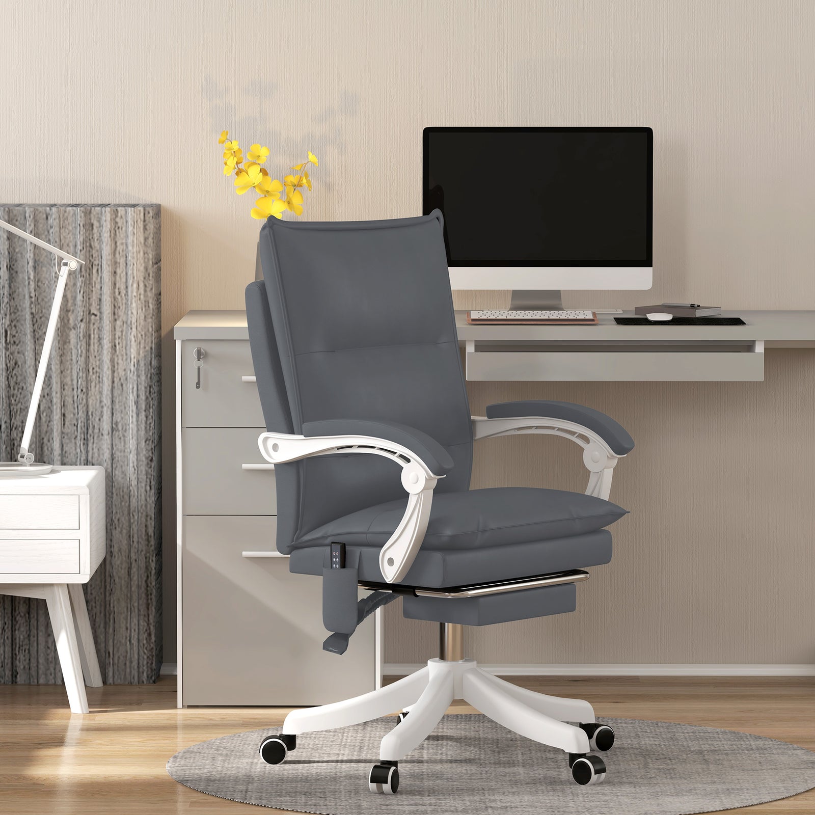 Faux Leather Massage Office Chair Heat | Charcoal Gray