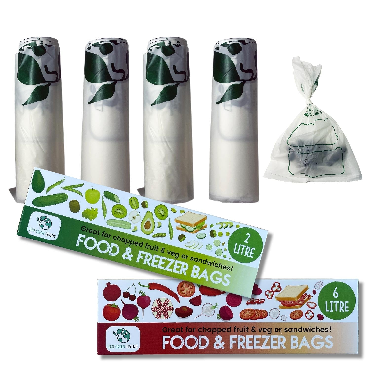 Certified Compostable Food & Freezer Bags Pack 2 Litre & 6 Litre (110 Bags Total)