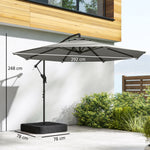 3 M Garden Cantilever Parasol With Sandbag, 360 Degree Rotation | Grey