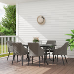 6 Seater Rattan Dining Set, Rectangle Slatted Table | Gray