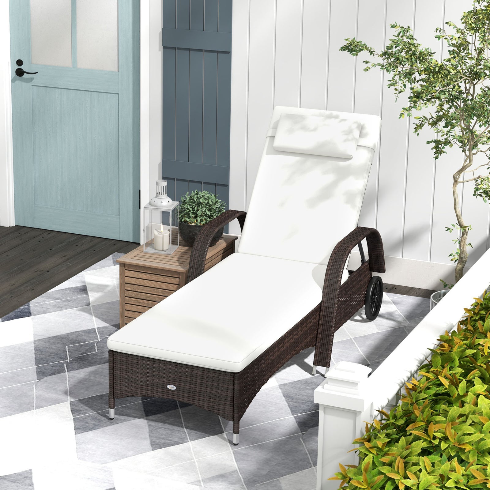 Adjustable Rattan Sun Lounger W/ Cushion | Brown