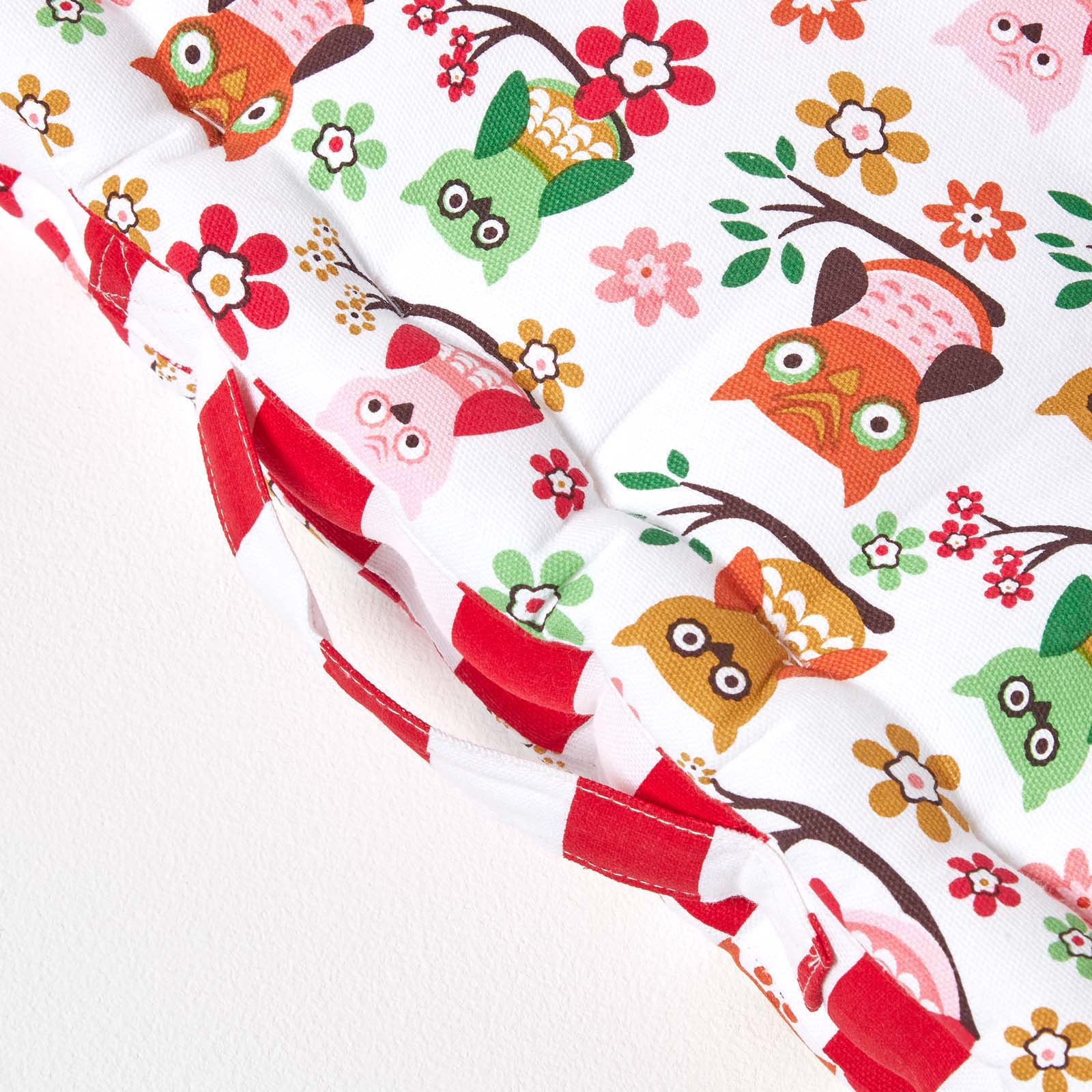 Cotton Owl Print Floor Cushion | 50cm x 50cm | Red