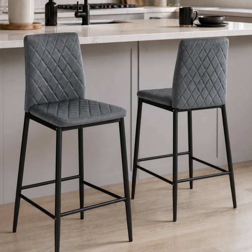 2pcs Upholstered Bar Stools | Grey