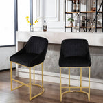 Modern Velvet Upholstered Bar Stools With Metal Legs, Set Of 2 – Contemporary Design, Comfortable Padded Seat, And Anti-slip Base | Black