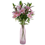 Artificial 100cm Pink Lily Flower Arrangement Glass Vase