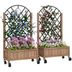 Pack Of 2 Wooden Raised Bed, Outdoor Planter Box W/ Trellis