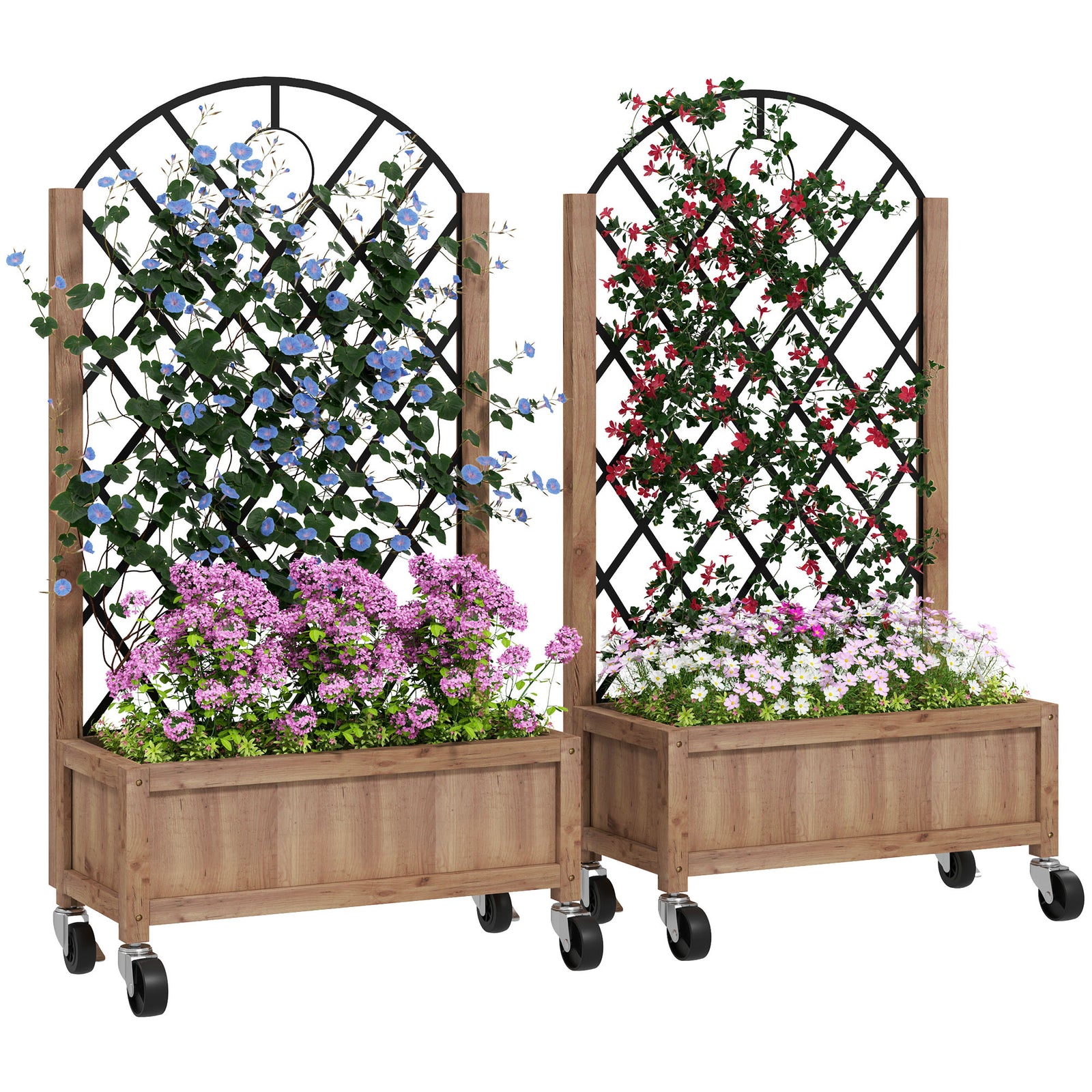 Pack Of 2 Wooden Raised Bed, Outdoor Planter Box W/ Trellis