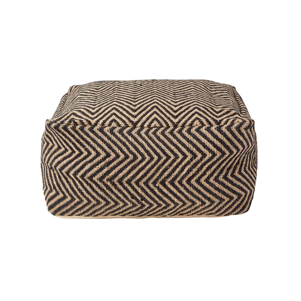 HOMESCAPES Black And Cream Chevron Pattern Large Square Pouffe