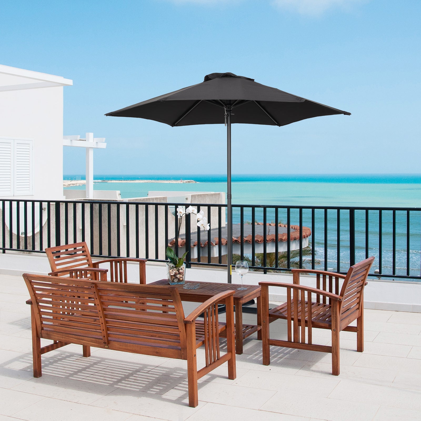 2m Parasol Patio Umbrella With 6 Ribs | Black