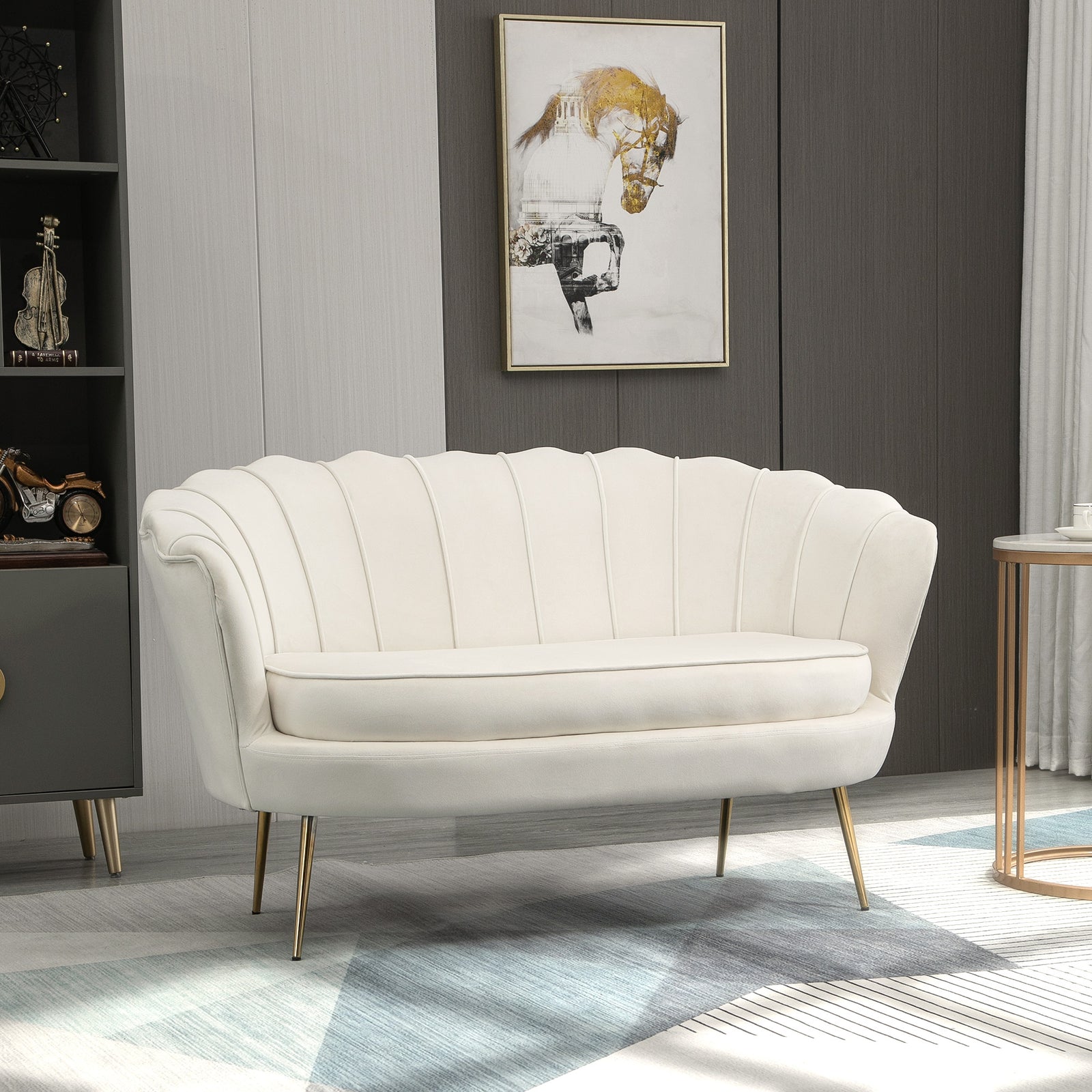 Modern 2 Seater Sofa With Petal Backrest And Steel Legs