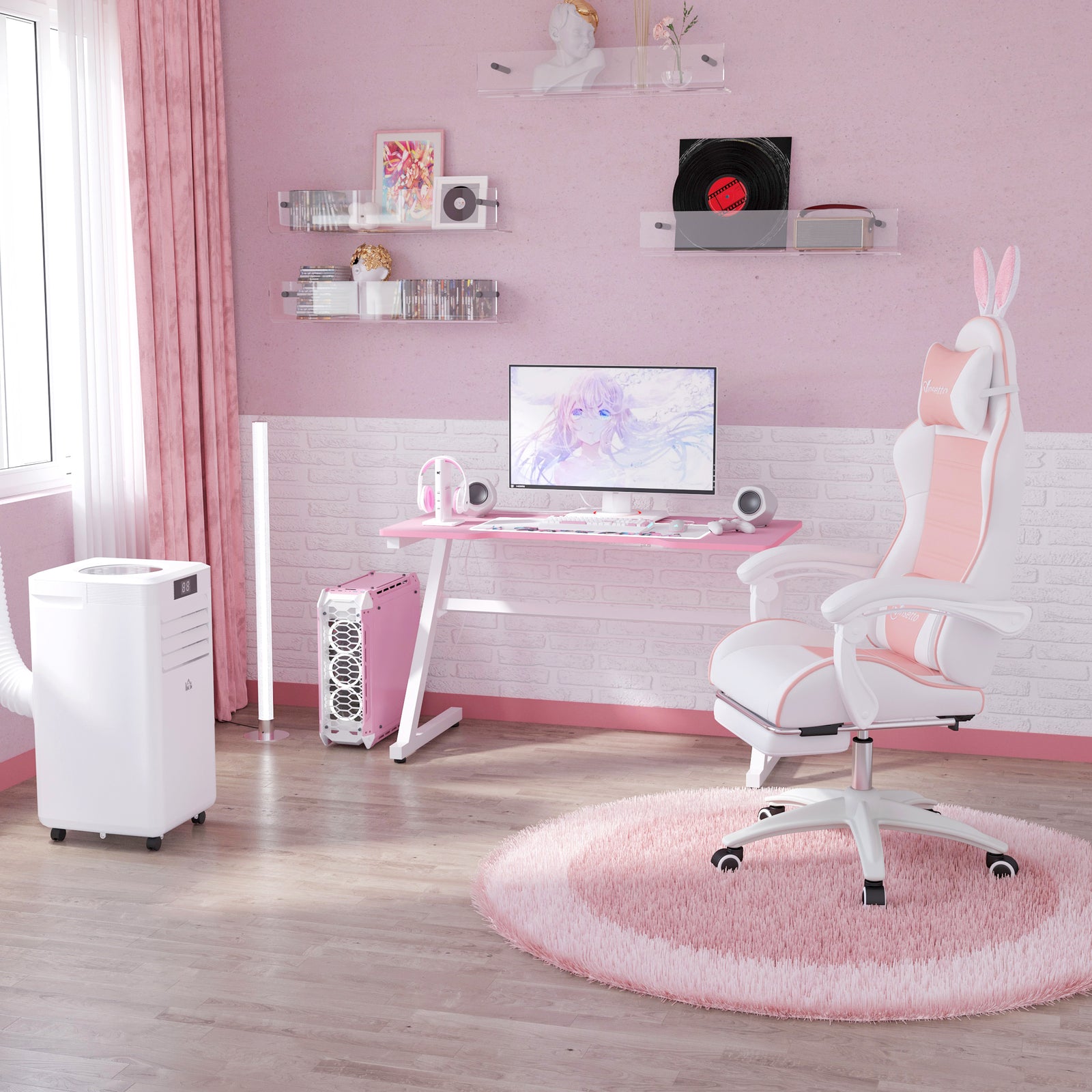 Racing Chair W/ Footrest Rabbit Ears | Pink