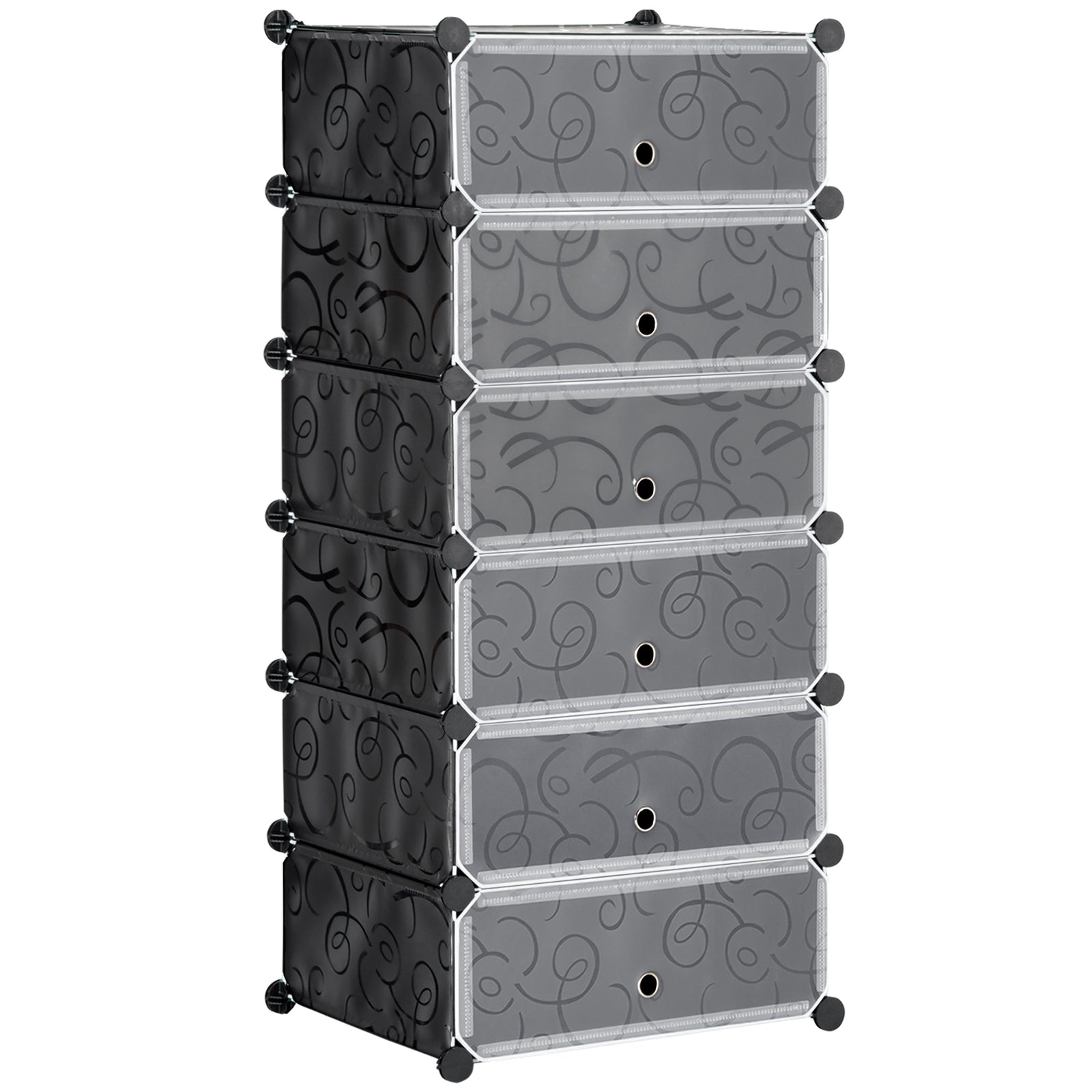 6 Tier Shoe Rack Plastic Storage Cabinet Modular Shoe Tower | One Size | Black