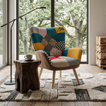 Breeins Cozy Linen Upholstered Block-Stitch Lounge Chair with Wooden Base