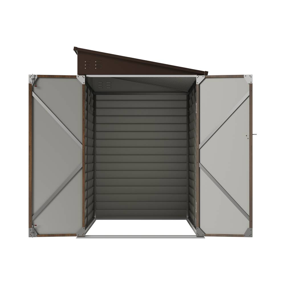 4.6 X 9ft Outdoor Metal Storage Shed With 3d Brown Wood Grain Finish,garden Tool Storage House, Double Doors, 2 Vents & 4 Hooks