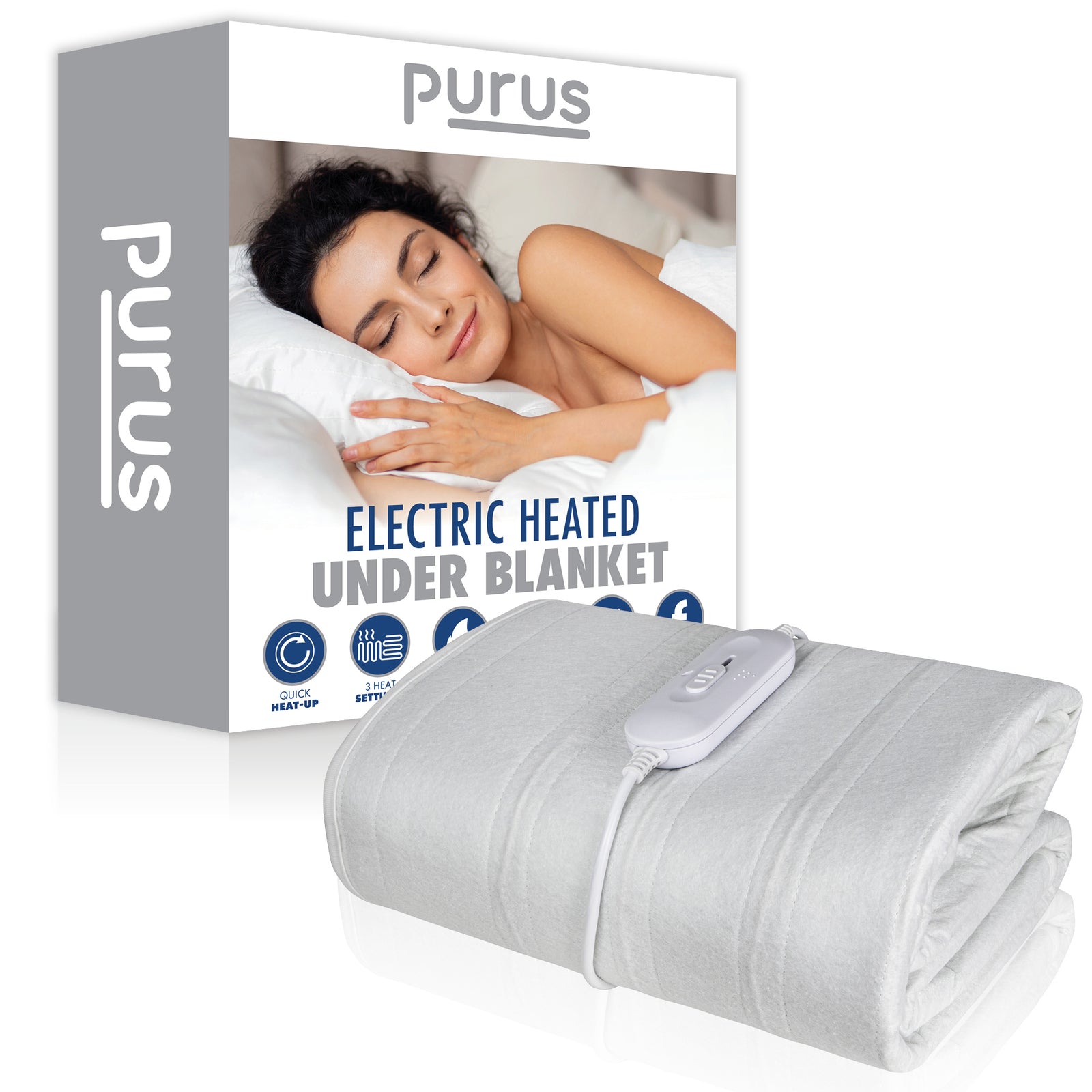 Electric Blanket Soft Fleece Fitted Bed Underblanket 3 Setting Heat Control | King | White