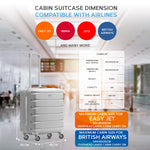 56x45x25cm Large Cabin Carry On Case - Overhead Luggage Suitcase - 4 Spinner Wheels - Abs Shell | 56 x 45 x 25cm | Silver